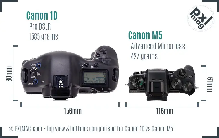 Canon 1D vs Canon M5 top view buttons comparison Canon 1D vs Canon M5 top view buttons comparison