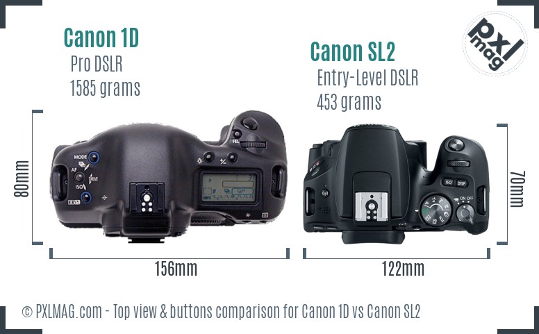 Canon 1D vs Canon SL2 top view buttons comparison