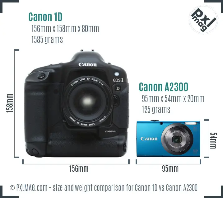 Canon 1D vs Canon A2300 size comparison