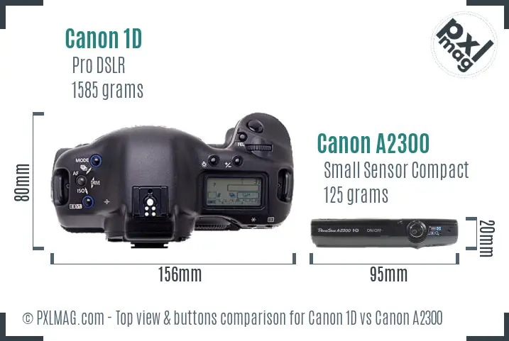 Canon 1D vs Canon A2300 top view buttons comparison