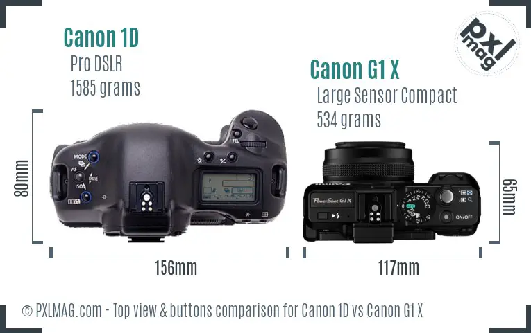 Canon 1D vs Canon G1 X top view buttons comparison