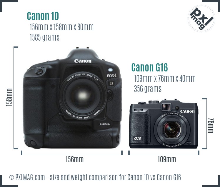 Canon 1D vs Canon G16 size comparison