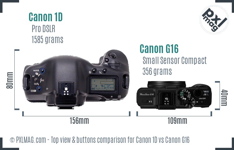 Canon 1D vs Canon G16 top view buttons comparison