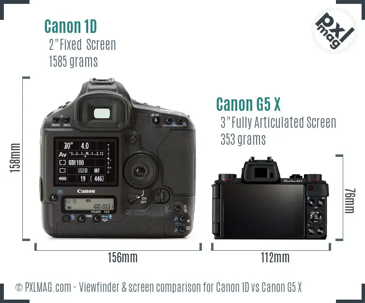 Canon 1D vs Canon G5 X Screen and Viewfinder comparison