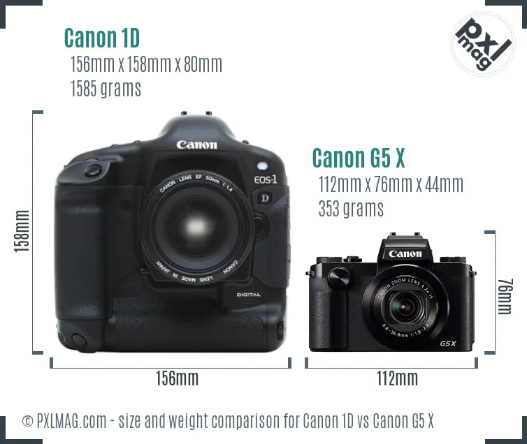 Canon 1D vs Canon G5 X size comparison