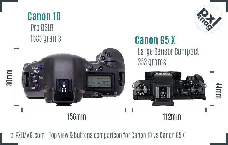 Canon 1D vs Canon G5 X top view buttons comparison
