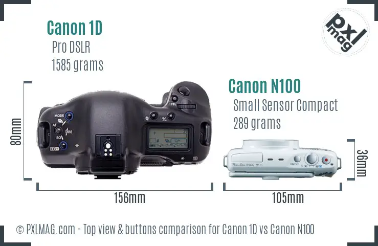 Canon 1D vs Canon N100 top view buttons comparison