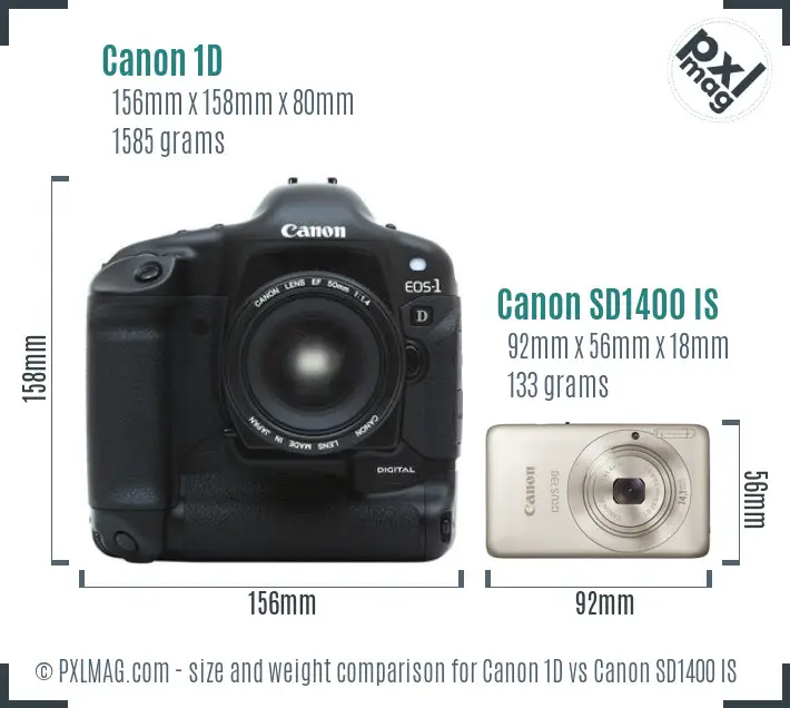 Canon 1D vs Canon SD1400 IS size comparison