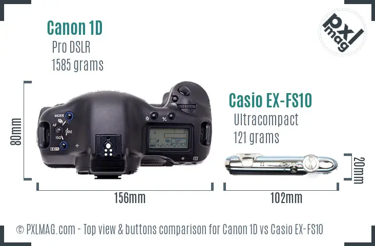 Canon 1D vs Casio EX-FS10 top view buttons comparison