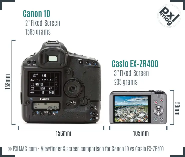 Canon 1D vs Casio EX-ZR400 Screen and Viewfinder comparison