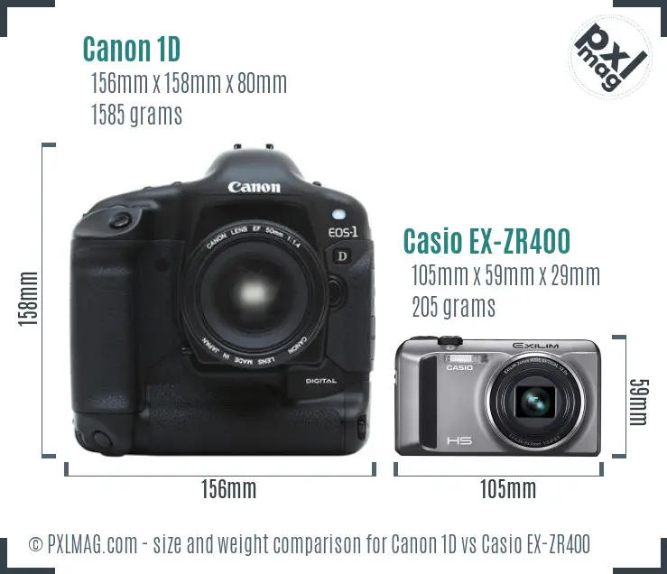 Canon 1D vs Casio EX-ZR400 size comparison