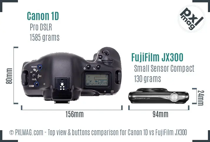 Canon 1D vs FujiFilm JX300 top view buttons comparison