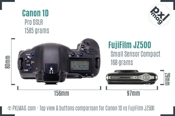 Canon 1D vs FujiFilm JZ500 top view buttons comparison