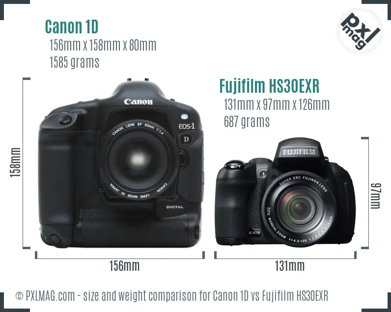 Canon 1D vs Fujifilm HS30EXR size comparison Canon 1D vs Fujifilm HS30EXR size comparison