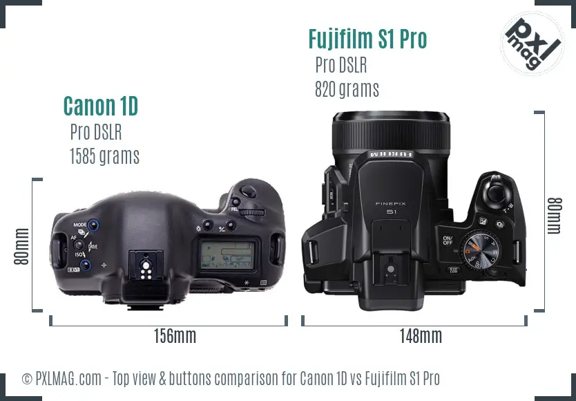 Canon 1D vs Fujifilm S1 Pro top view buttons comparison