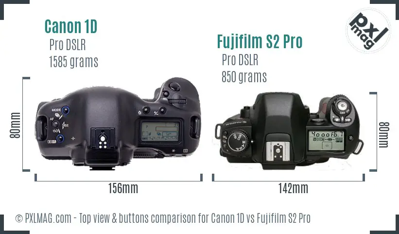 Canon 1D vs Fujifilm S2 Pro top view buttons comparison