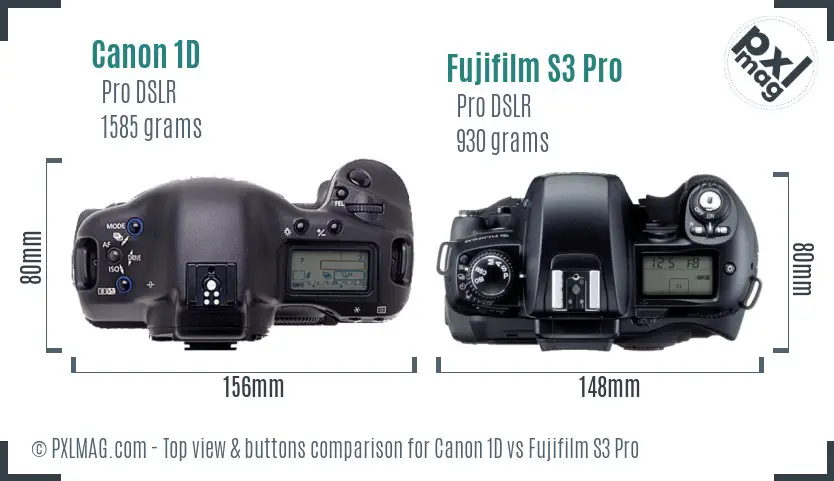 Canon 1D vs Fujifilm S3 Pro top view buttons comparison