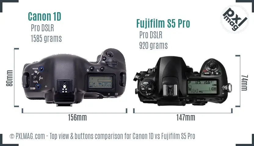 Canon 1D vs Fujifilm S5 Pro top view buttons comparison