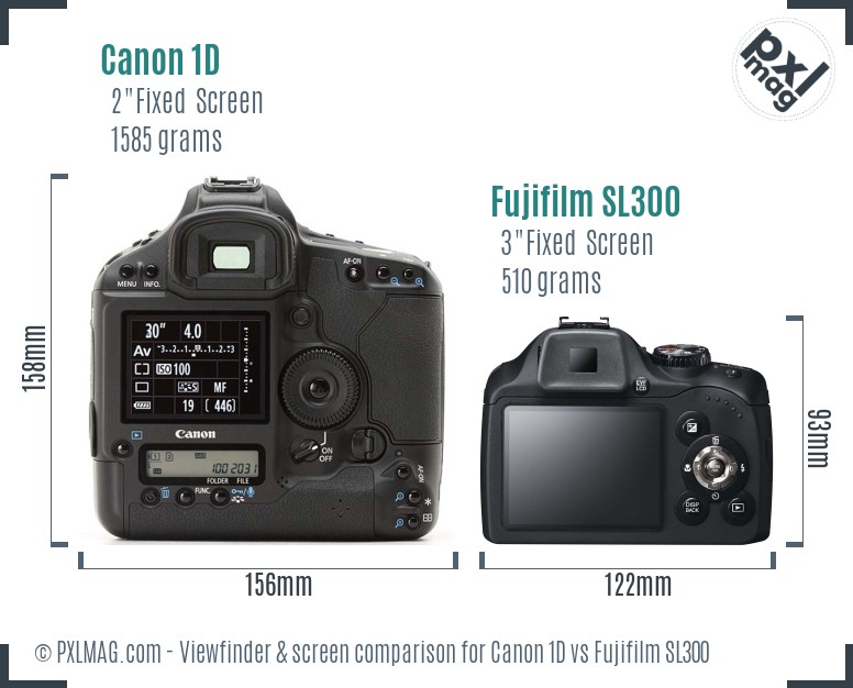 Canon 1D vs Fujifilm SL300 Screen and Viewfinder comparison