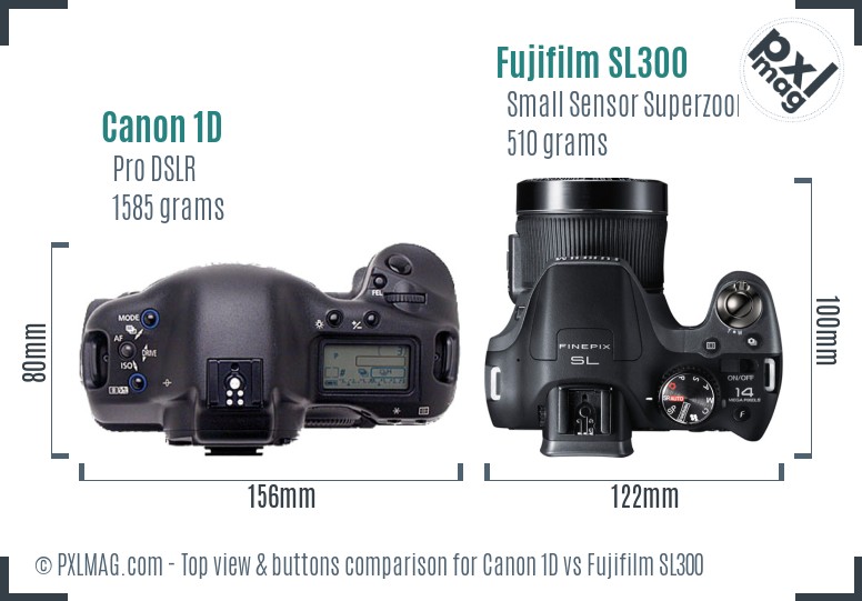 Canon 1D vs Fujifilm SL300 top view buttons comparison