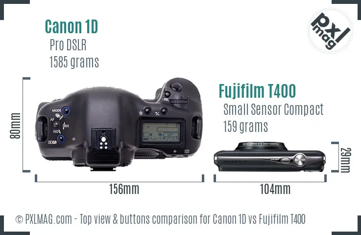 Canon 1D vs Fujifilm T400 top view buttons comparison