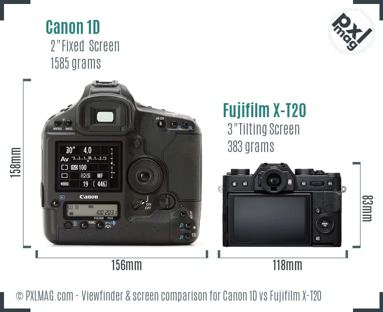 Canon 1D vs Fujifilm X-T20 Screen and Viewfinder comparison