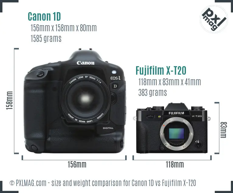 Canon 1D vs Fujifilm X-T20 size comparison