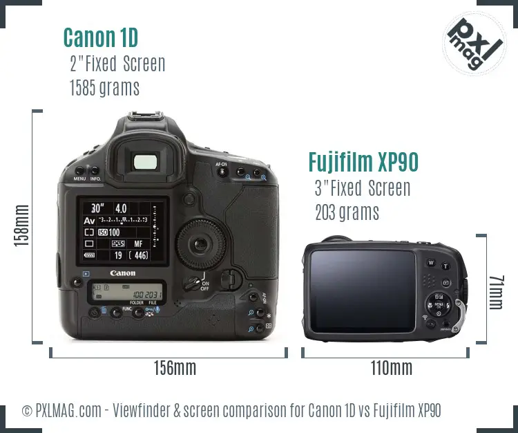 Canon 1D vs Fujifilm XP90 Screen and Viewfinder comparison
