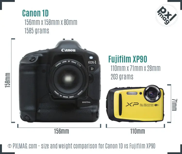 Canon 1D vs Fujifilm XP90 size comparison