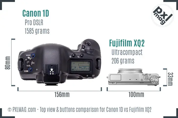 Canon 1D vs Fujifilm XQ2 top view buttons comparison