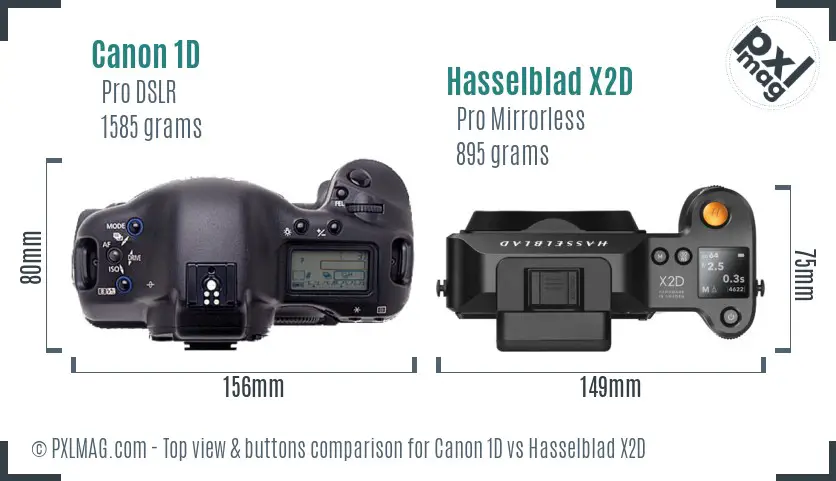 Canon 1D vs Hasselblad X2D top view buttons comparison Canon 1D vs Hasselblad X2D top view buttons comparison