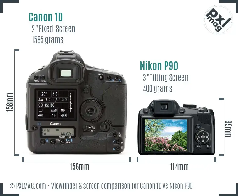 Canon 1D vs Nikon P90 Screen and Viewfinder comparison