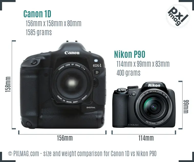 Canon 1D vs Nikon P90 size comparison