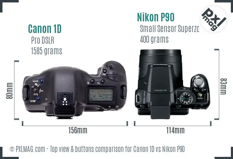 Canon 1D vs Nikon P90 top view buttons comparison