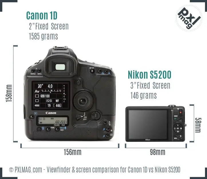Canon 1D vs Nikon S5200 Screen and Viewfinder comparison