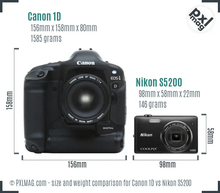 Canon 1D vs Nikon S5200 size comparison