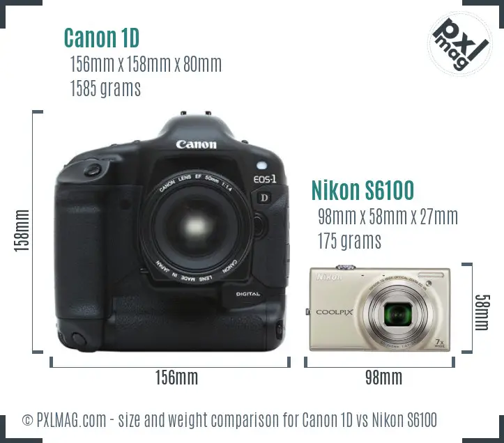 Canon 1D vs Nikon S6100 size comparison