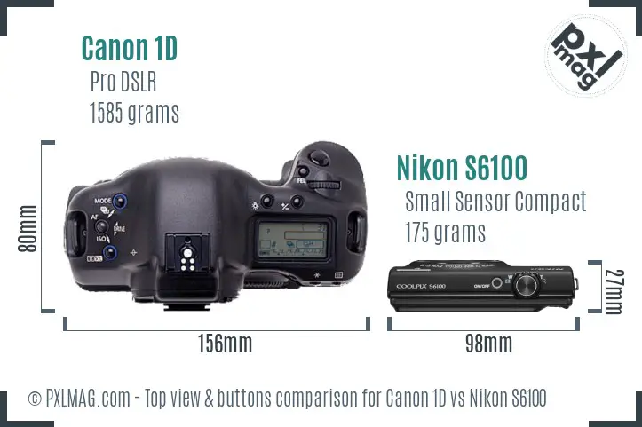 Canon 1D vs Nikon S6100 top view buttons comparison