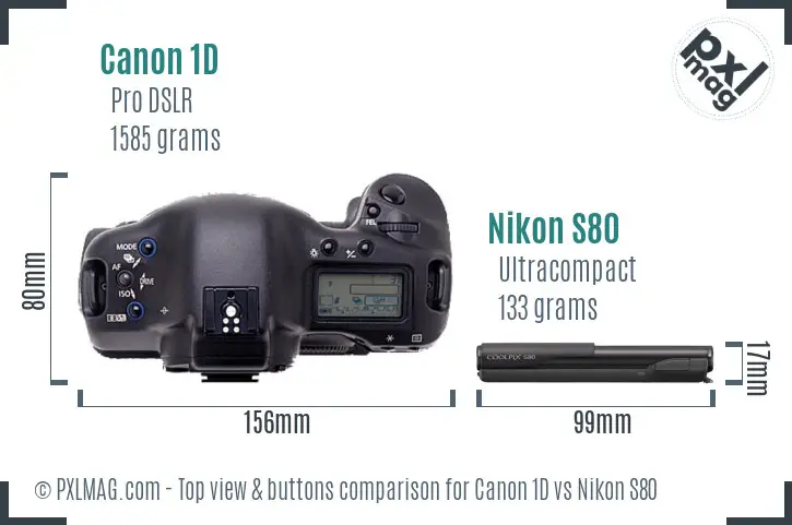 Canon 1D vs Nikon S80 top view buttons comparison