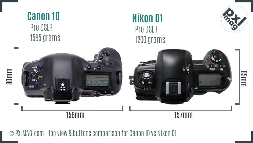 Canon 1D vs Nikon D1 top view buttons comparison