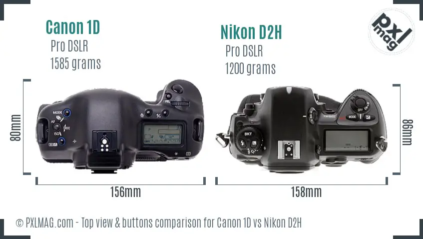 Canon 1D vs Nikon D2H top view buttons comparison