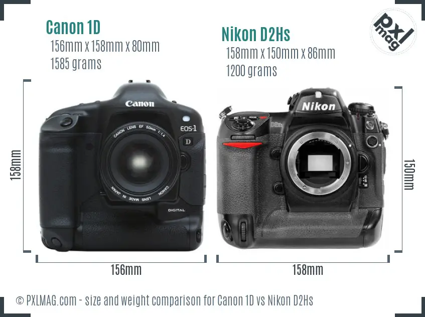 Canon 1D vs Nikon D2Hs size comparison
