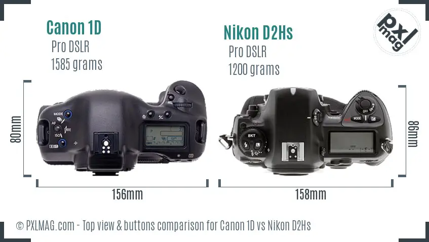 Canon 1D vs Nikon D2Hs top view buttons comparison