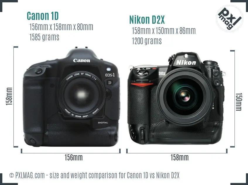Canon 1D vs Nikon D2X size comparison