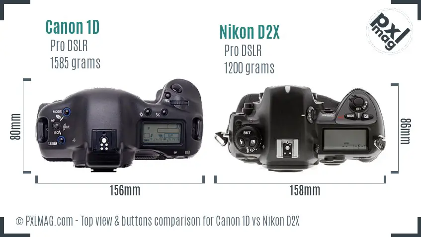 Canon 1D vs Nikon D2X top view buttons comparison