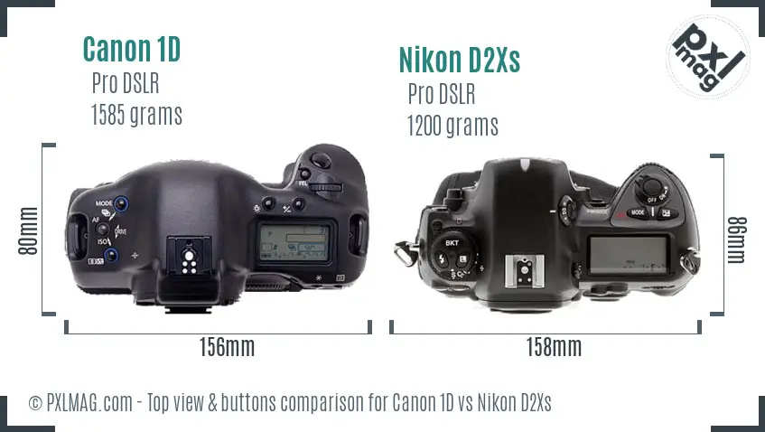 Canon 1D vs Nikon D2Xs top view buttons comparison