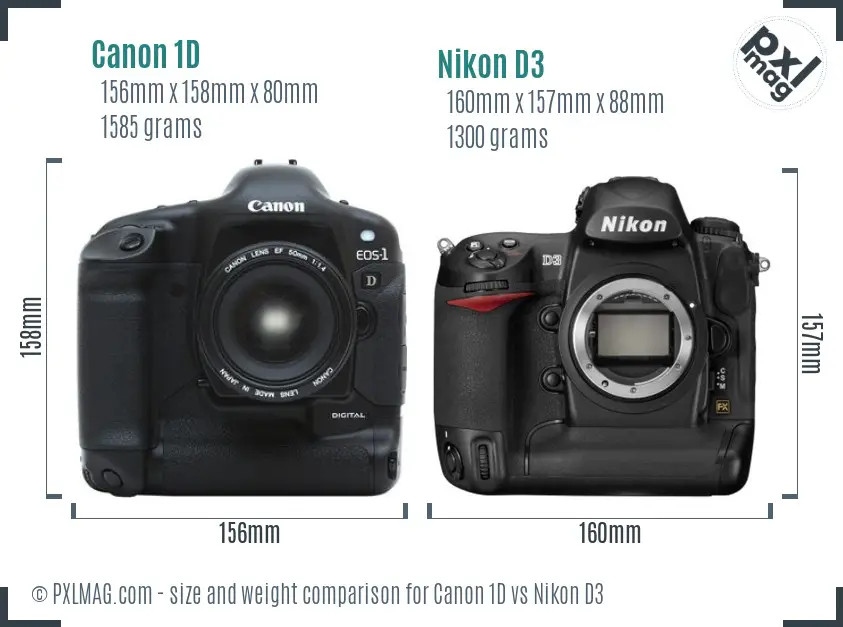 Canon 1D vs Nikon D3 size comparison