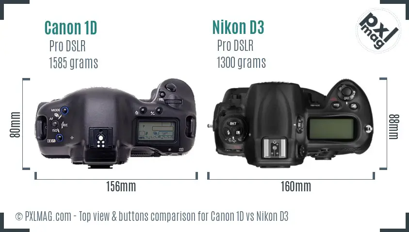 Canon 1D vs Nikon D3 top view buttons comparison