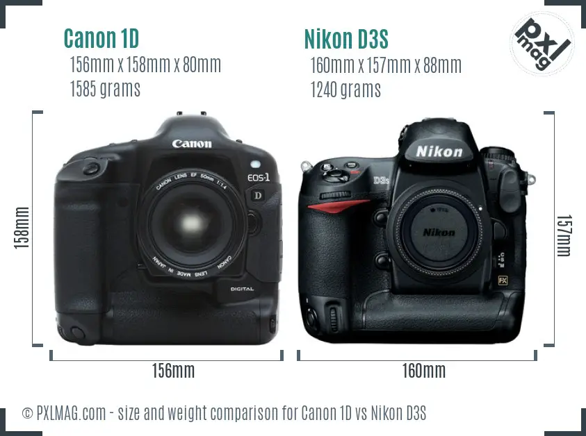 Canon 1D vs Nikon D3S size comparison