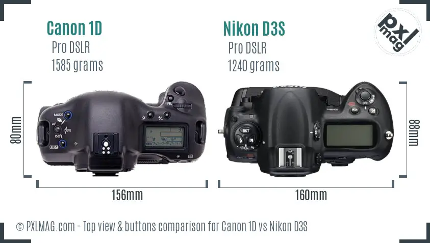 Canon 1D vs Nikon D3S top view buttons comparison